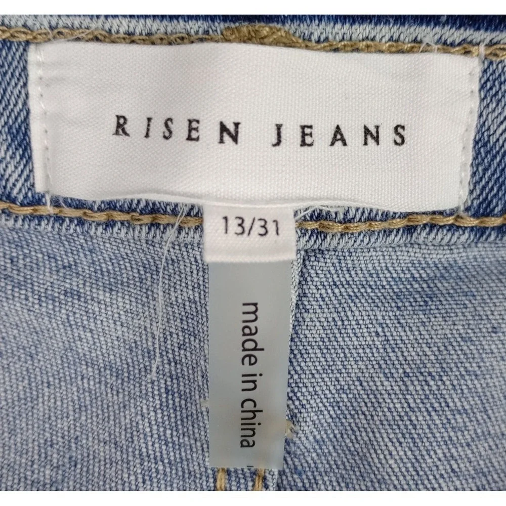 Risen Los Angeles Juniors 13 Blue Stretch Distressed Hem High Rise Denim Jeans